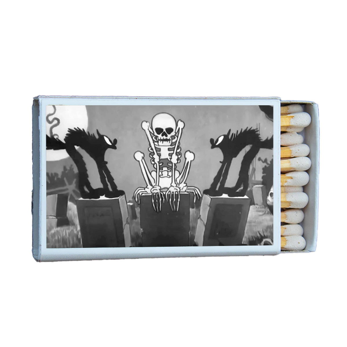 Skeleton Dance Cats Matchbox – Vintage Cartoon Matches, Spooky Cat Halloween Décor