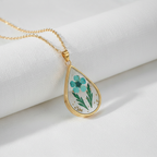 Teardrop Handmade Preserved Floral Specimen Pendant Necklace, Botanical Resin Jewelry, Gift for Her