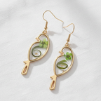 Dried Flower Drop Earrings, Green Botanical Jewelry, Nature Lover Gift for Her