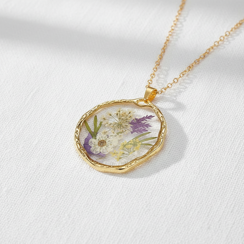 Colorful Preserved Daisy Pendant Necklace, Real Dried Flower Resin Jewelry, Botanical Nature Inspired Gift for Her