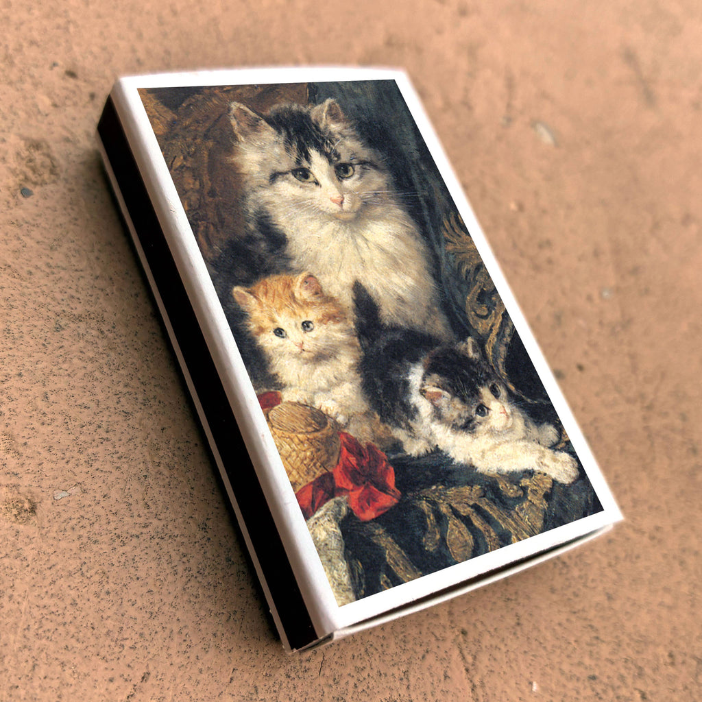 Vintage Cat with Kittens Matchbook, Feline Ephemera, Collectible Advertising Matchcover