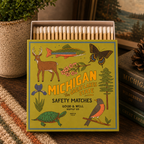 Michigan State Safety Matches | Illustrated State Matchbox | Great Lakes Gift | Candle Matches | Made in USA