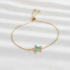 Star and Moon Botanical Slider Bracelet, Dried Flower Jewelry, Adjustable Celestial Nature Bracelet