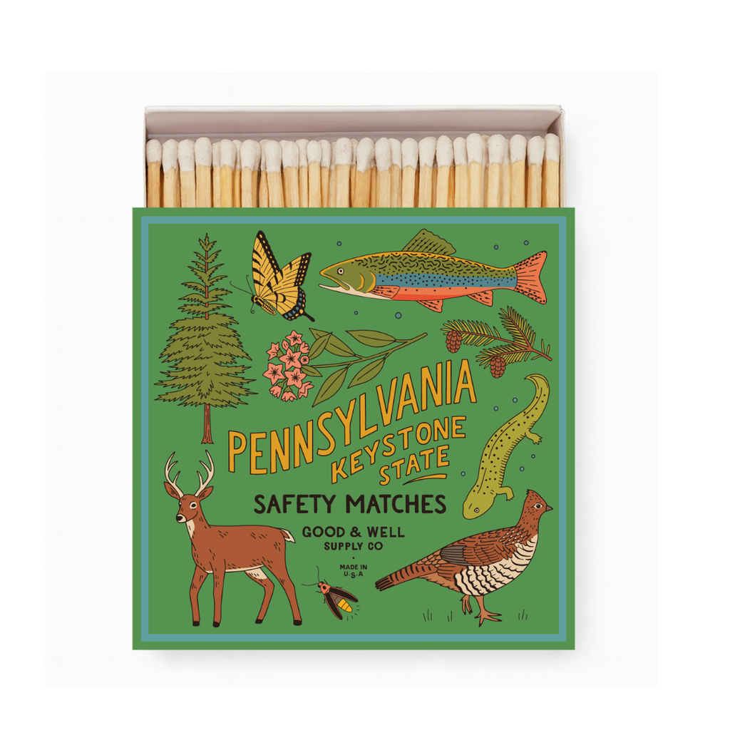 Pennsylvania State Safety Matches | Illustrated State Matchbox | Keystone State Gift | Candle Matches | Made in USA