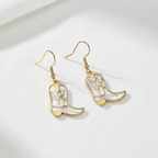 Dried Flower Cowboy Boot Dangle Earrings, Western Floral Earrings, Botanical Resin Jewelry, Cowgirl Gift for Her