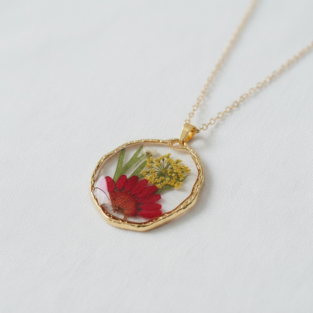 Colorful Preserved Daisy Pendant Necklace, Real Dried Flower Resin Jewelry, Botanical Nature Inspired Gift for Her