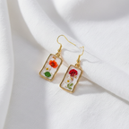 Assorted Botanical Print Geometric Rectangle Drop Earrings, Floral Dangles, Nature Inspired Gift for Her
