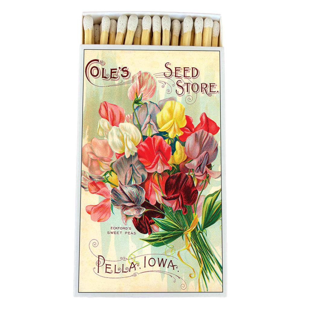 Large Sweet Pea Flower Matchbox – 4-Inch Long Candle Matches, Botanical Home Décor, Floral Gardener Gift