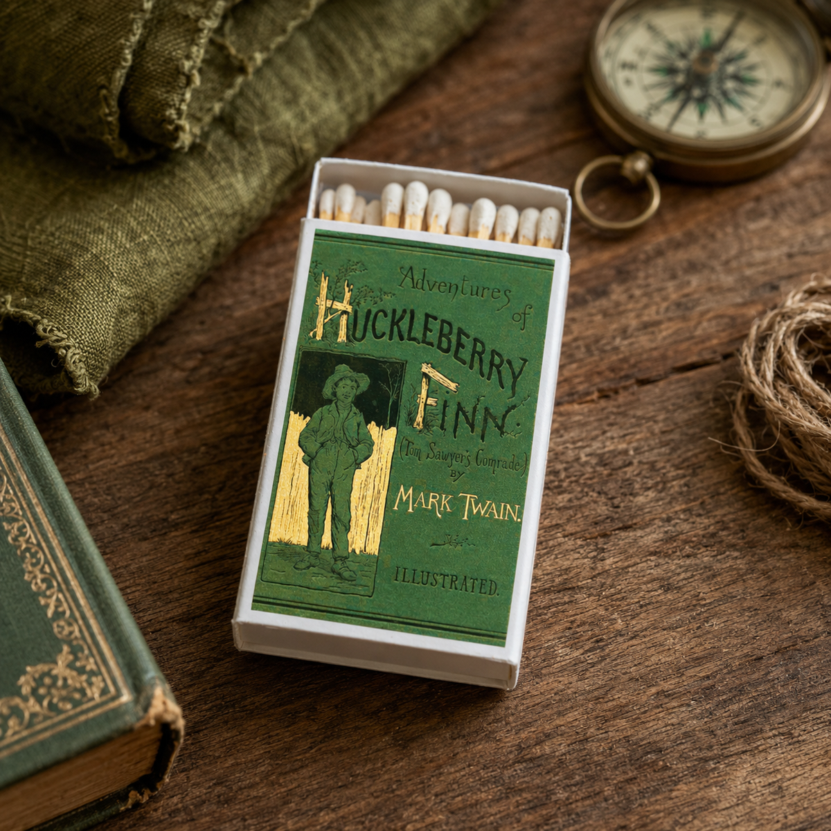Huckleberry Finn Matchbook, Mark Twain Classic Literature Collectible (20-23 Matches)