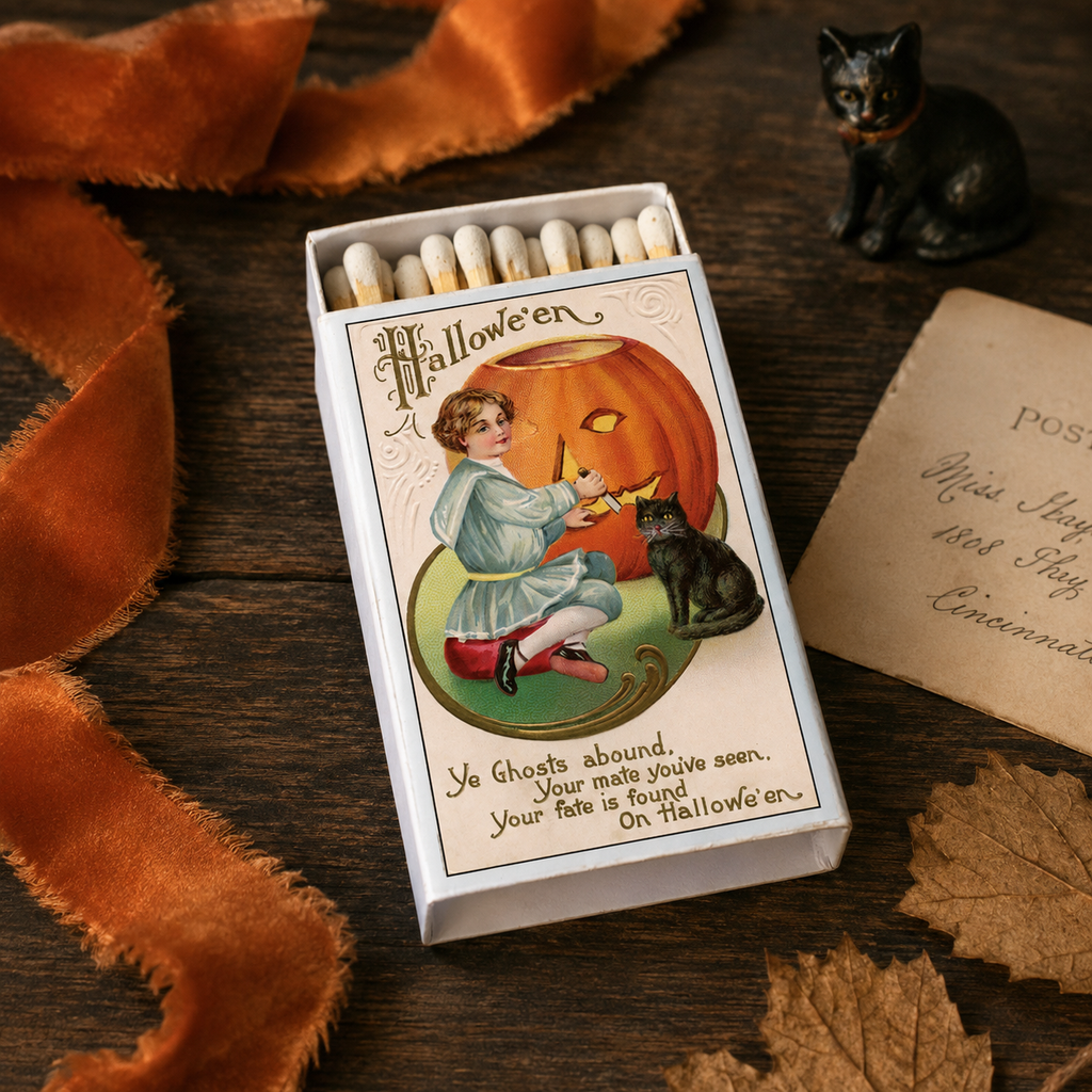 Halloween Black Cat Matchbook, Vintage Cat Collectible, Retro Matchbook Cover, Spooky Halloween Decor, Candle Lighting Accessory, Cat Lover Gift