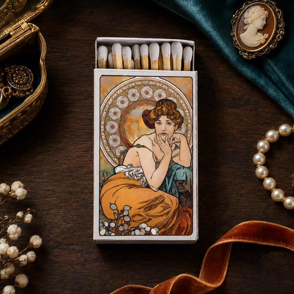 Mucha Topaz Matchbook, Art Nouveau Collectible, Vintage Matchbook Cover, Alphonse Mucha Art Decor, Candle & Incense Accessory, Art Lover Gift