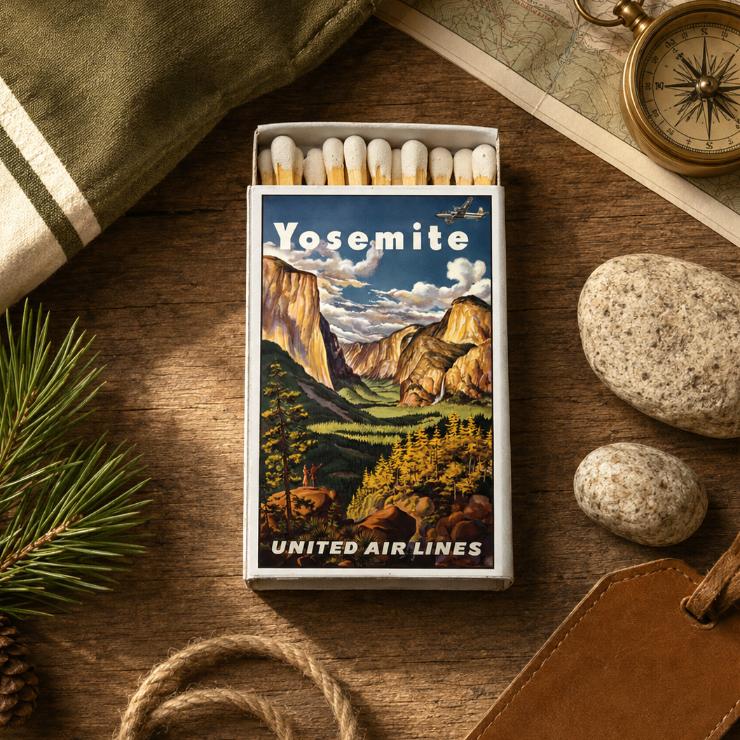 Yosemite Travel Poster Matchbook, Vintage National Park Collectible, Retro Matchbook Cover, Nature Lover Gift, Candle Lighting Accessory