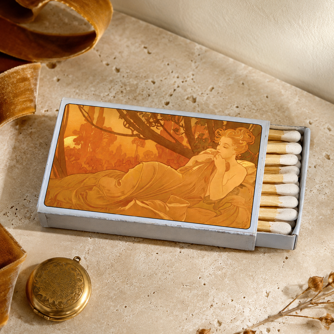 Art Nouveau Matchbook, Mucha Dusk Artwork, Vintage Art Collectible, Candle Lighting Accessory