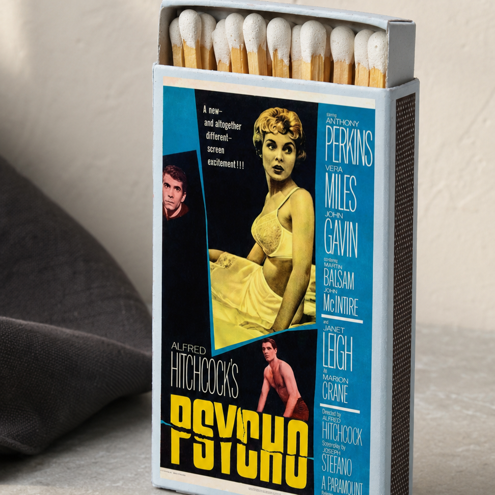 Psycho Movie Matchbox – Classic Horror Matches, Alfred Hitchcock Film Gift, Retro Cinema Décor