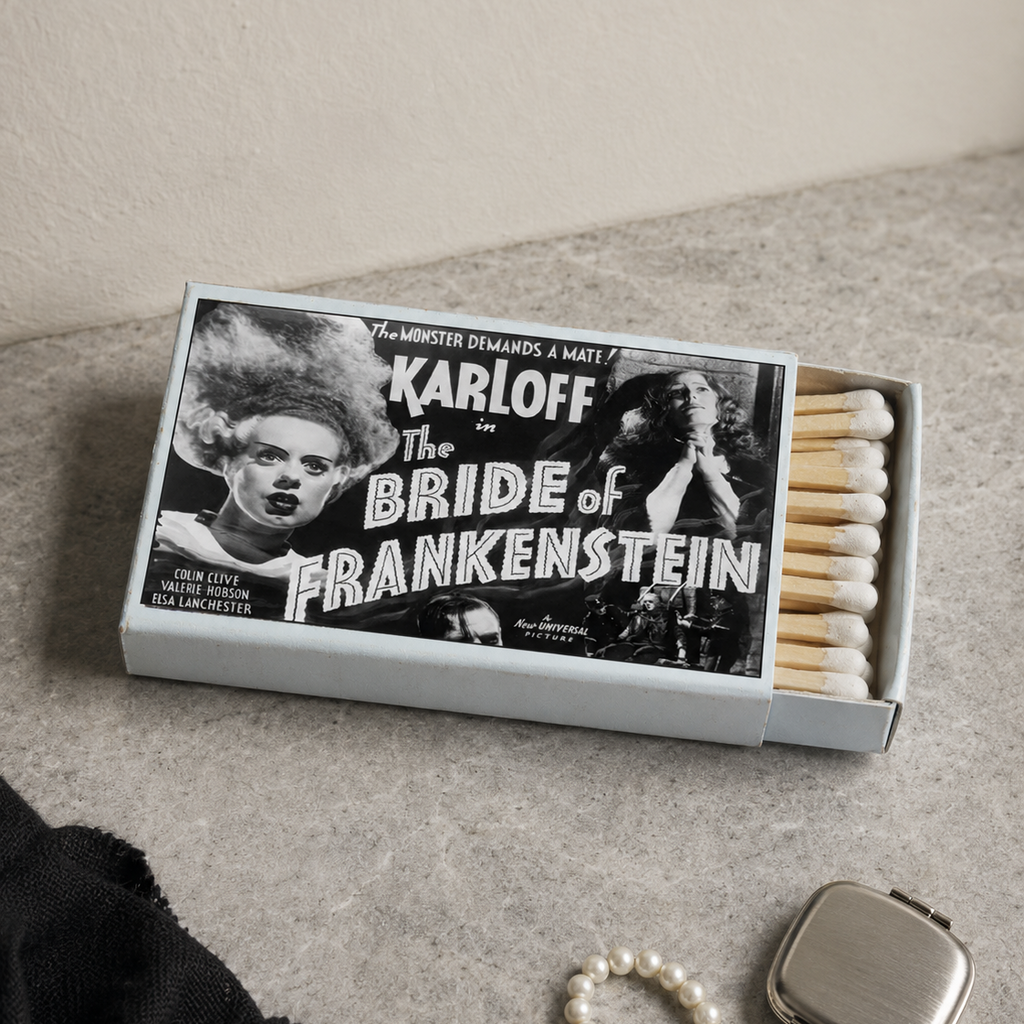 Classic Bride of Frankenstein Movie Matchbook, Vintage Horror Decor, Collectible Matchbook Cover, Retro Ephemera