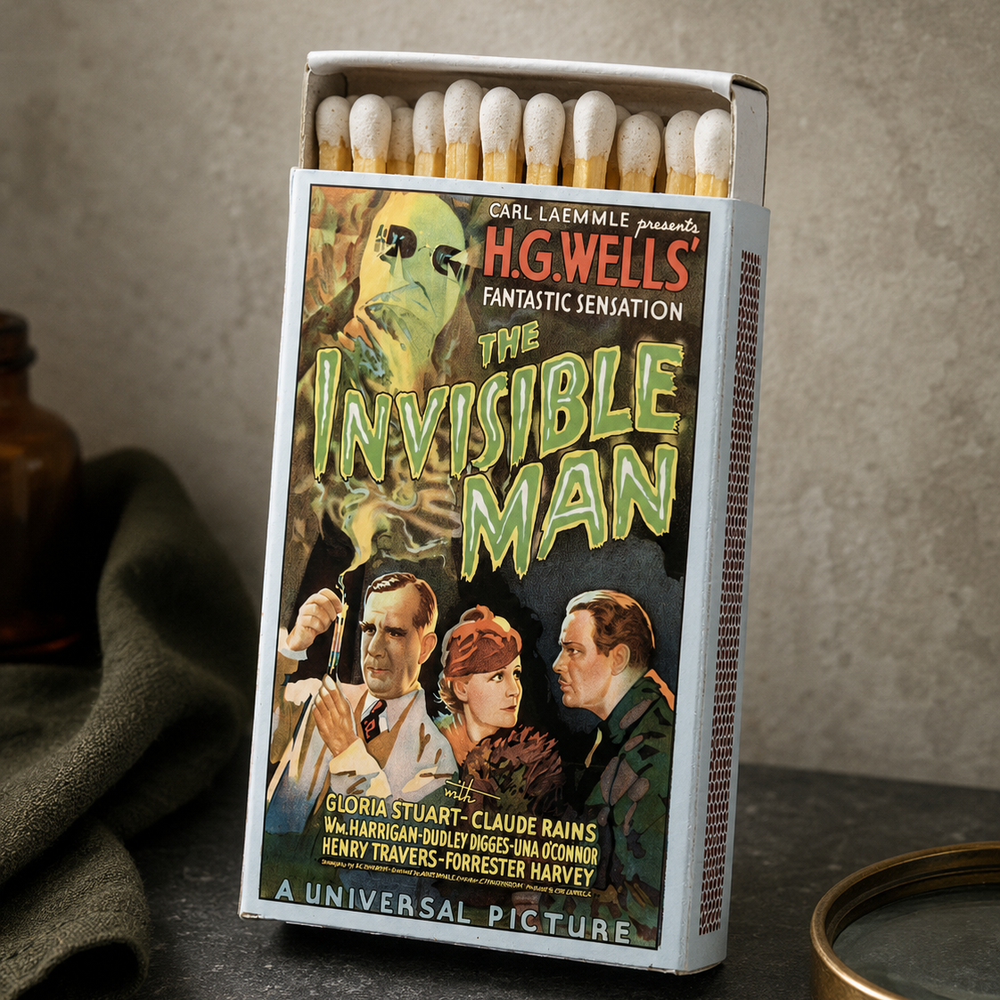The Invisible Man Matchbox – Classic Horror Movie Matches, Retro Monster Décor
