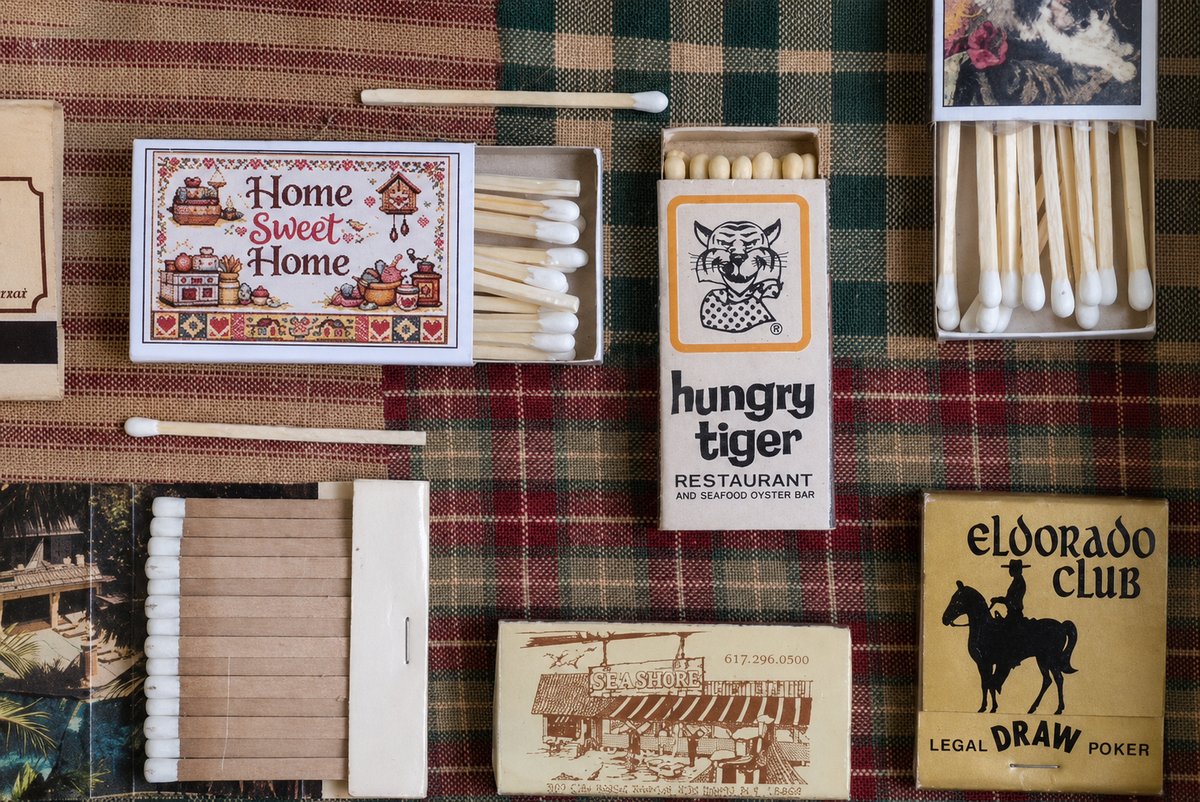 Vintage Plaid One of a Kind Matchbook Home Decor with Light Wood Frame