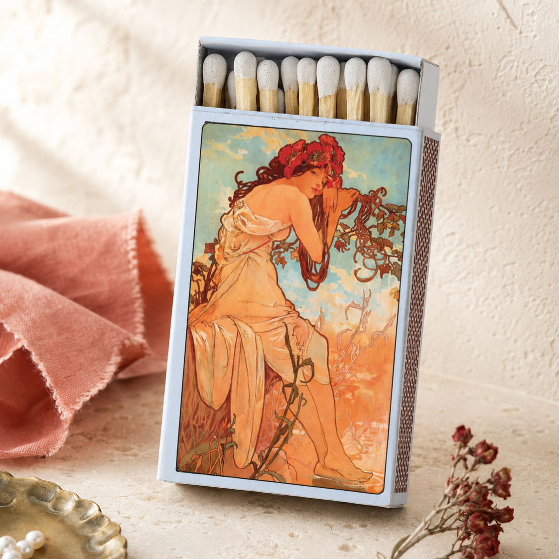 Art Nouveau Matchbook, Mucha Summer Artwork, Vintage Art Collectible, Candle & Incense Accessory