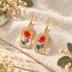 Assorted Botanical Print Geometric Rectangle Drop Earrings, Floral Dangles, Nature Inspired Gift for Her