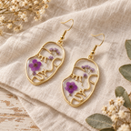 Face Silhouette Drop Earrings, Botanical Resin Earrings, Dried Flower Nature Jewelry
