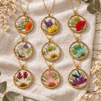 Colorful Preserved Daisy Pendant Necklace, Real Dried Flower Resin Jewelry, Botanical Nature Inspired Gift for Her