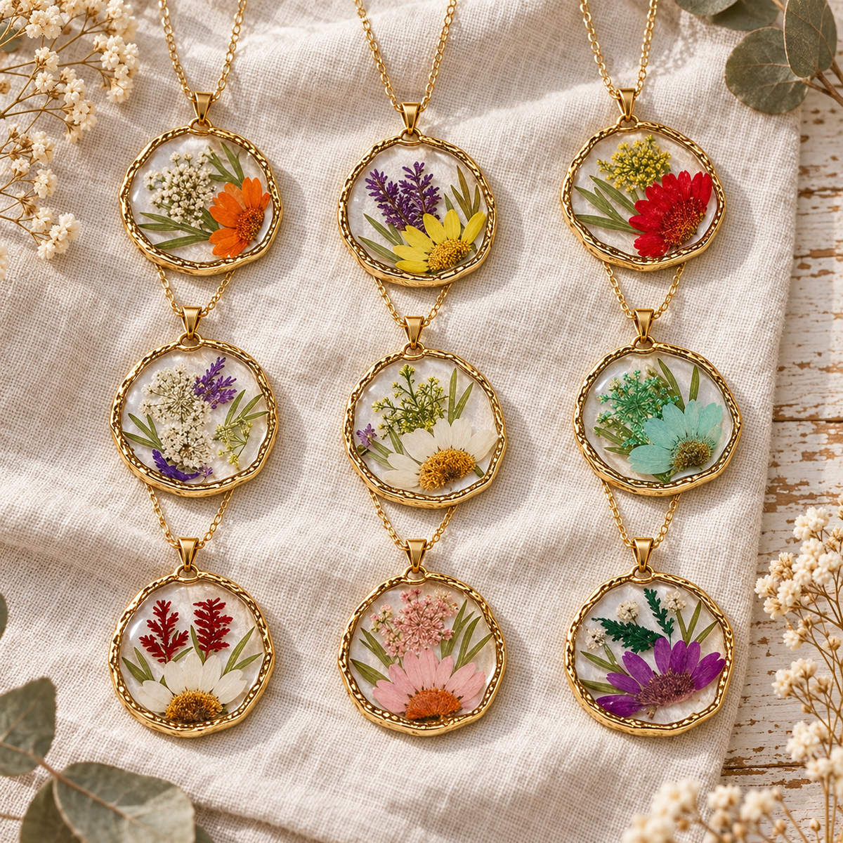 Colorful Preserved Daisy Pendant Necklace, Real Dried Flower Resin Jewelry, Botanical Nature Inspired Gift for Her