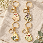 Preserved Flower and Stone Keychain Charm, Geometric Botanical Resin Accessory, Nature Inspired Gift