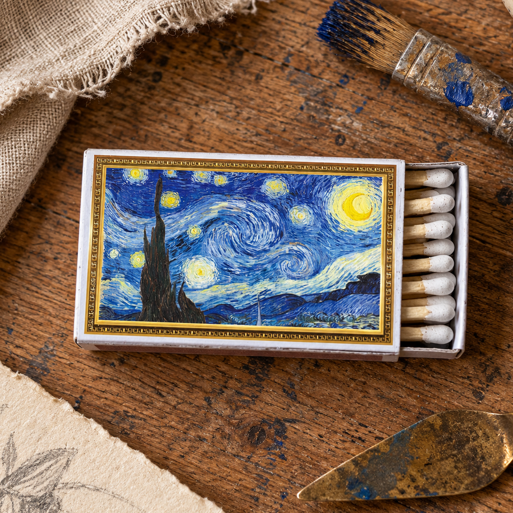Van Gogh Starry Night Matchbox – Art-Inspired Candle Matches, Museum Lover Gift, Artistic Home Décor