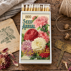Large Vintage Flower Seed Packet Matchbox – 4-Inch Long Candle Matches, Botanical Garden Décor, Gardener Gift