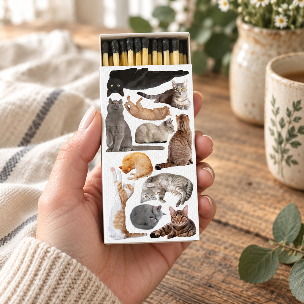 Cat Pack Matchbox – Decorative Safety Matches, Cat Lover Gift