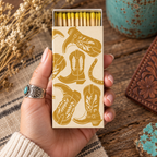 Kickin’ Boots Gold Foil Matchbox – Western Decorative Safety Matches