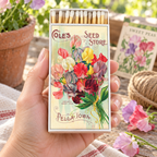 Large Sweet Pea Flower Matchbox – 4-Inch Long Candle Matches, Botanical Home Décor, Floral Gardener Gift