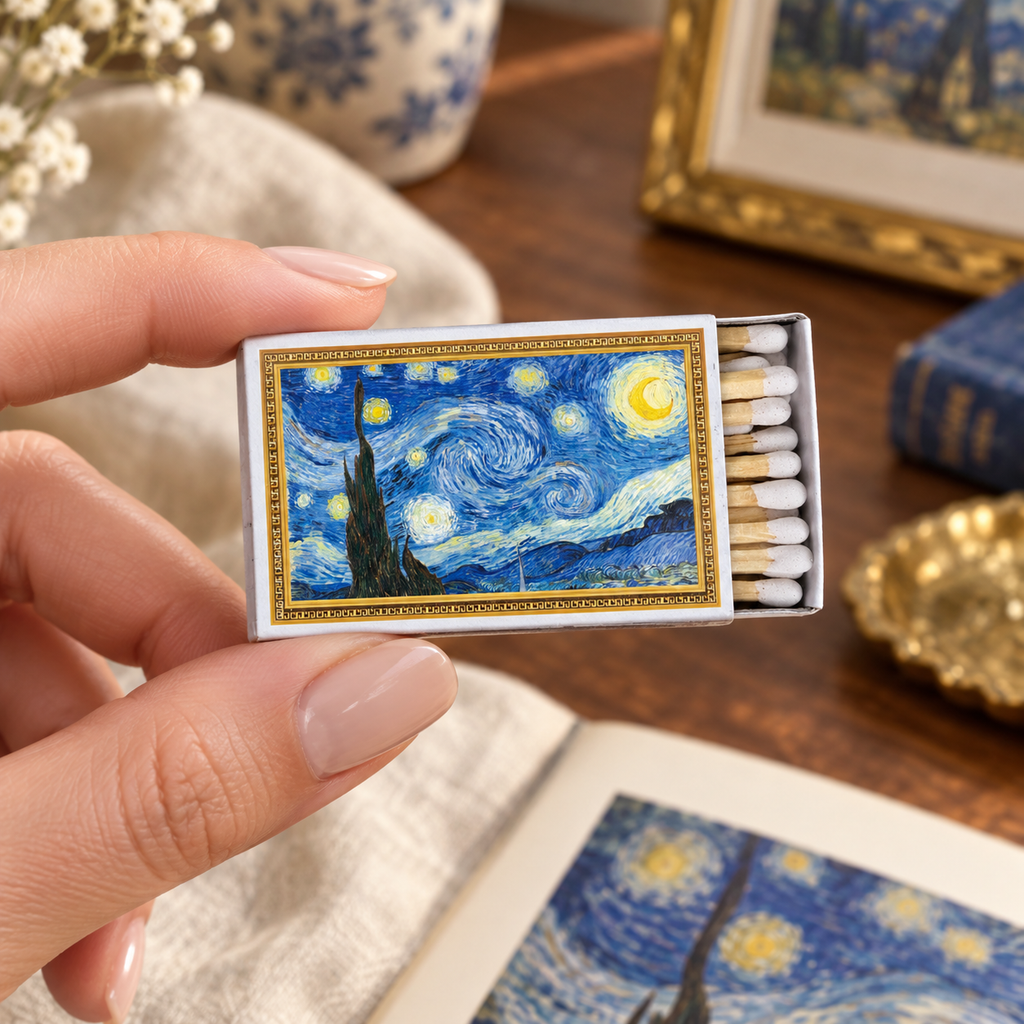 Van Gogh Starry Night Matchbox – Art-Inspired Candle Matches, Museum Lover Gift, Artistic Home Décor