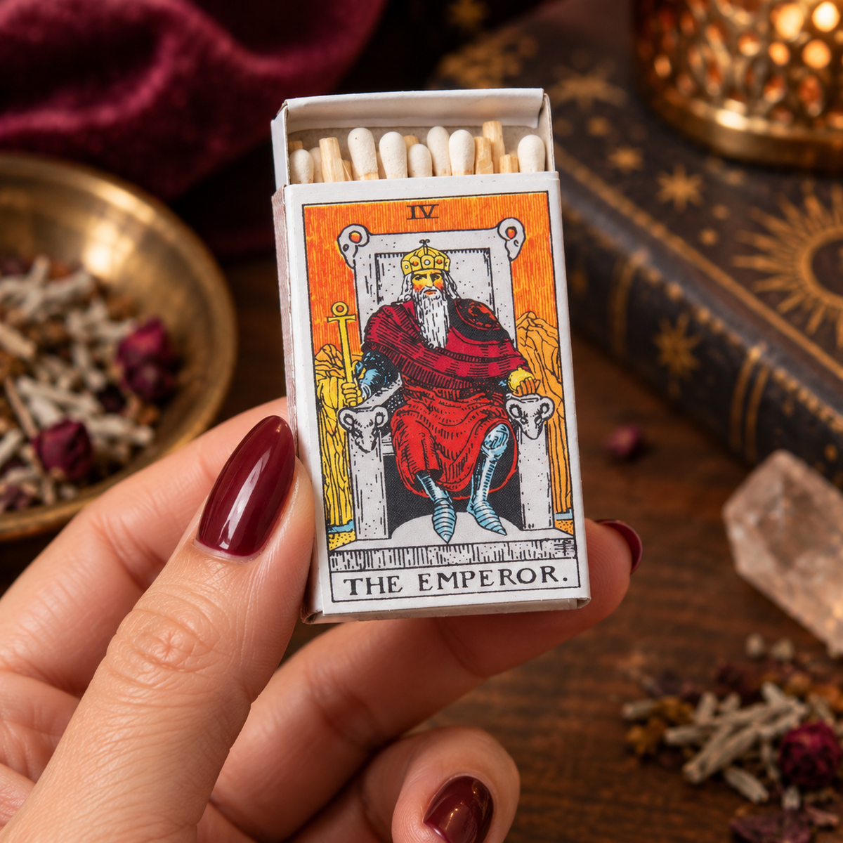 The Emperor Tarot Matchbox – Major Arcana Matches, Mystical Candle Accessory, Tarot Lover Gift