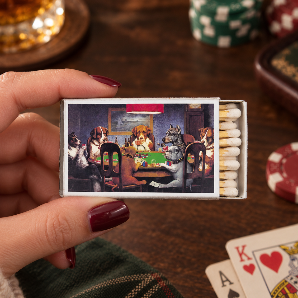 Dogs Playing Poker Matchbox – “A Friend in Need” Art Matches, Funny Dog Lover Gift