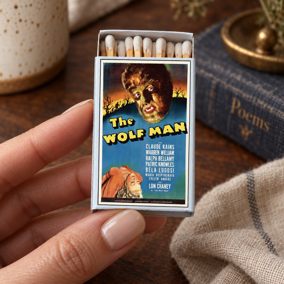The Wolf Man Movie Matchbook Cover, Horror Fan Gift, Vintage Film Memorabilia, Candle & Incense Accessory