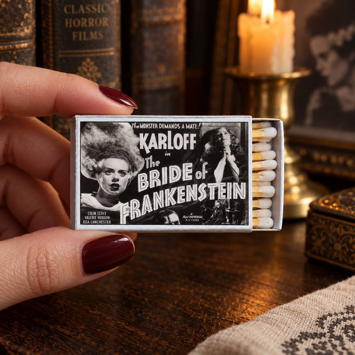 Classic Bride of Frankenstein Movie Matchbook, Vintage Horror Decor, Collectible Matchbook Cover, Retro Ephemera