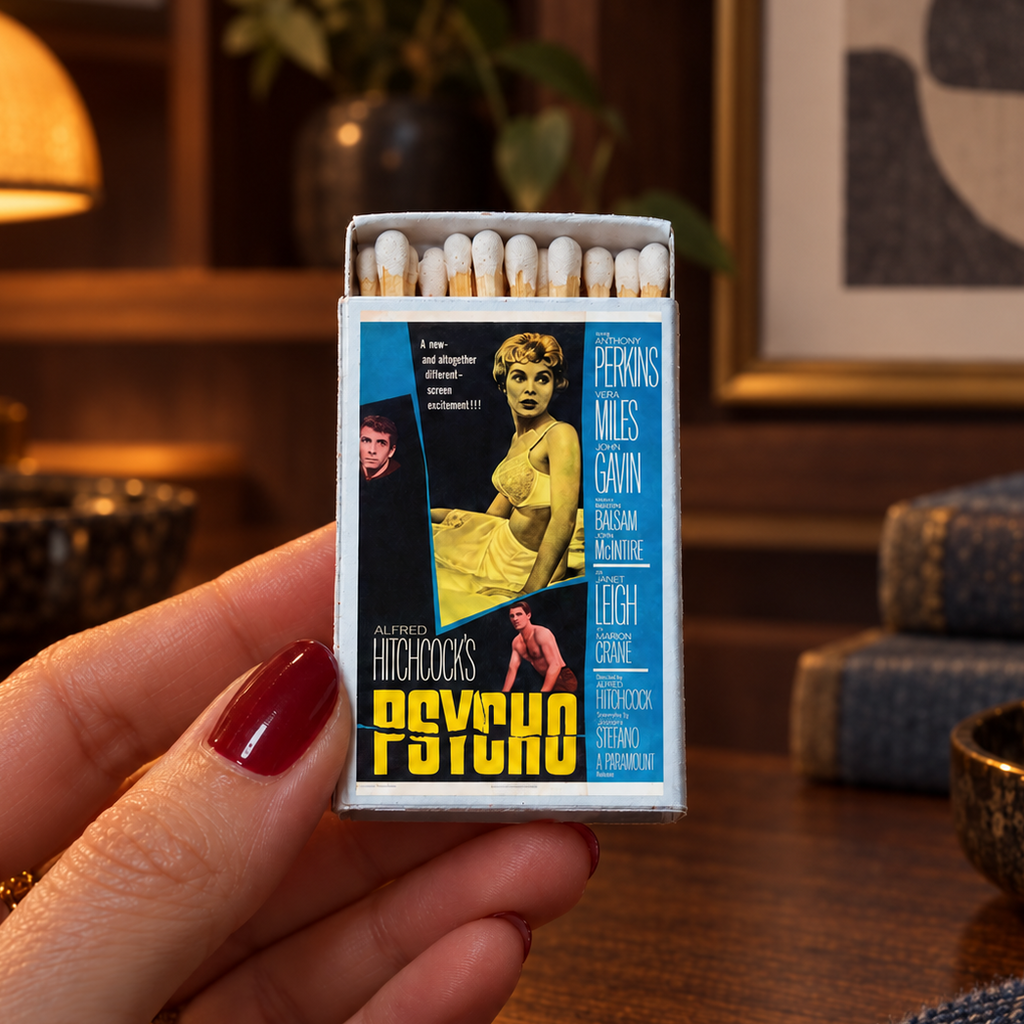 Psycho Movie Matchbox – Classic Horror Matches, Alfred Hitchcock Film Gift, Retro Cinema Décor