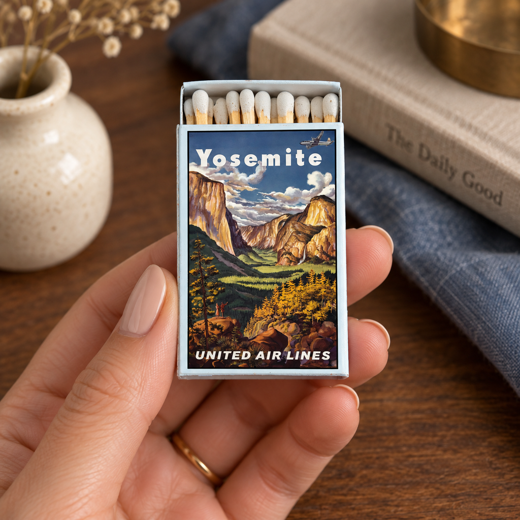 Yosemite Travel Poster Matchbook, Vintage National Park Collectible, Retro Matchbook Cover, Nature Lover Gift, Candle Lighting Accessory