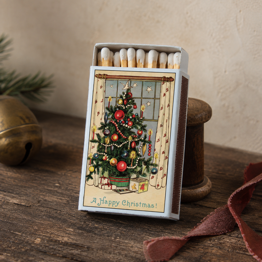 Vintage Christmas Tree Matchbox – Holiday Matches, Festive Candle Accessory, Stocking Stuffer