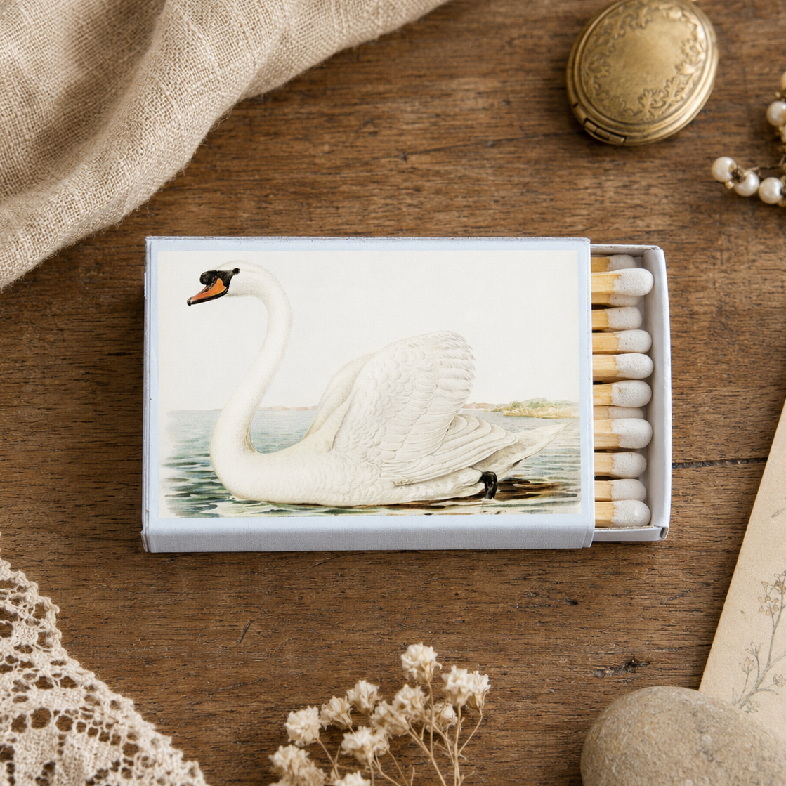 Vintage Swan Matchbox – Elegant Bird Matches, Cottagecore Home Décor, Candle Accessory