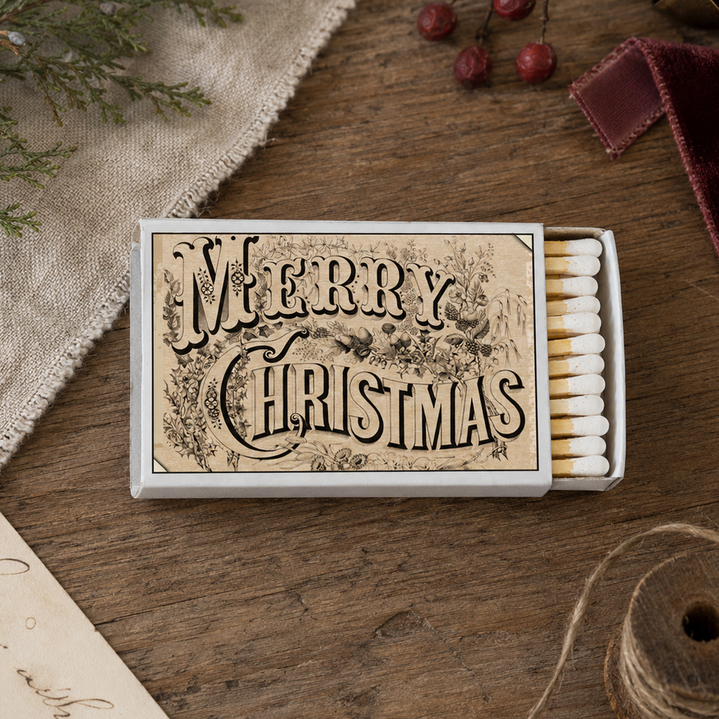 Merry Christmas Matchbox – Vintage Holiday Matches, Rustic Candle Décor, Stocking Stuffer