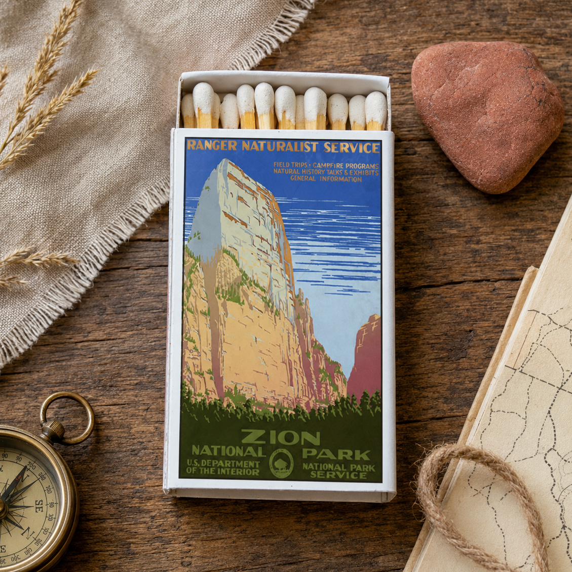 Zion National Park Matchbox – Vintage Travel Poster Matches, Utah Souvenir, Outdoorsy Gift