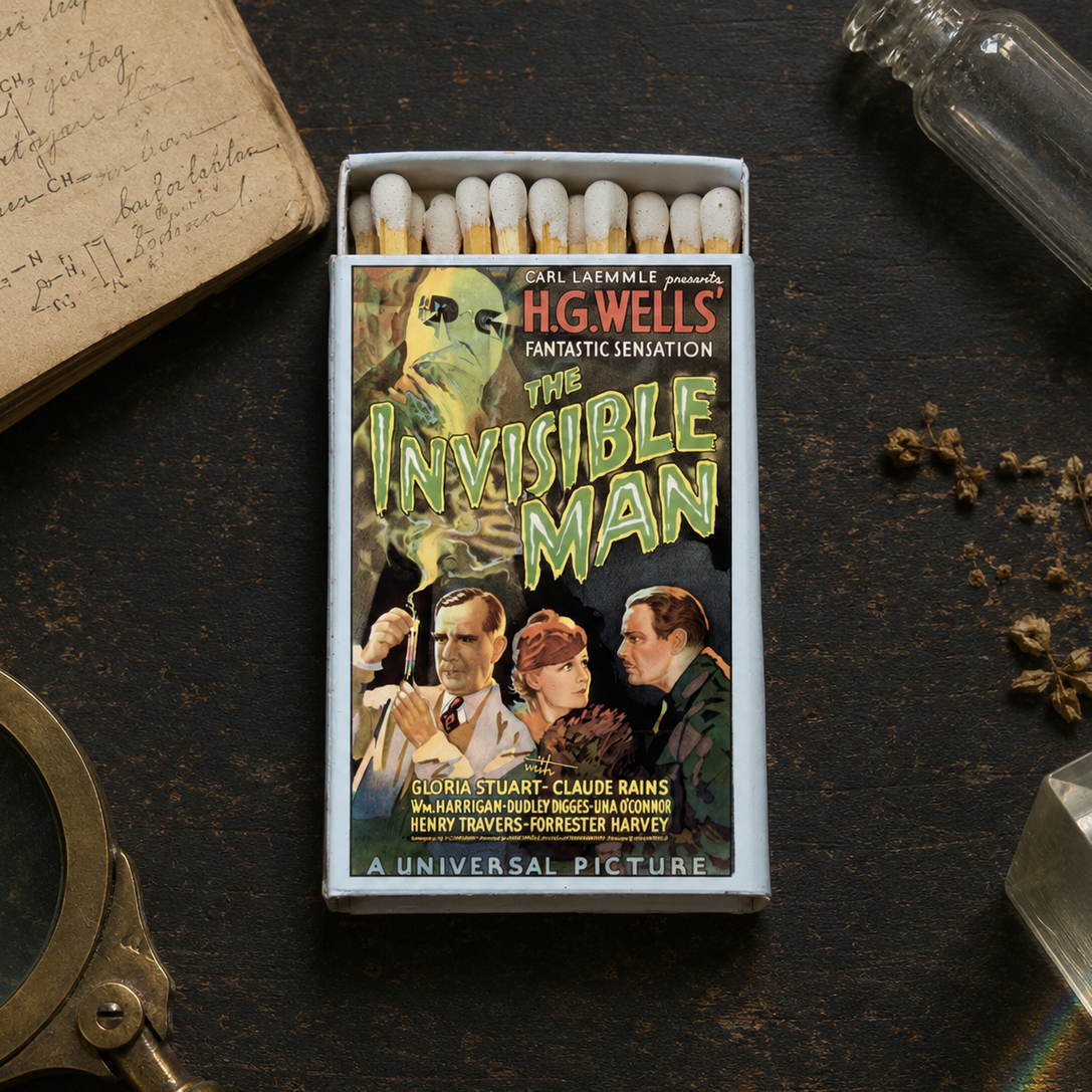 The Invisible Man Matchbox – Classic Horror Movie Matches, Retro Monster Décor