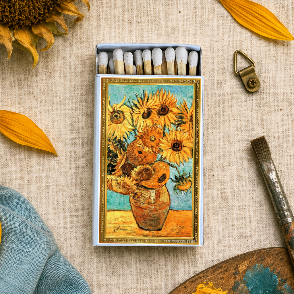 Van Gogh Sunflowers Matchbook, Impressionist Art Collectible, Candle Accessory (20-23 Matches)