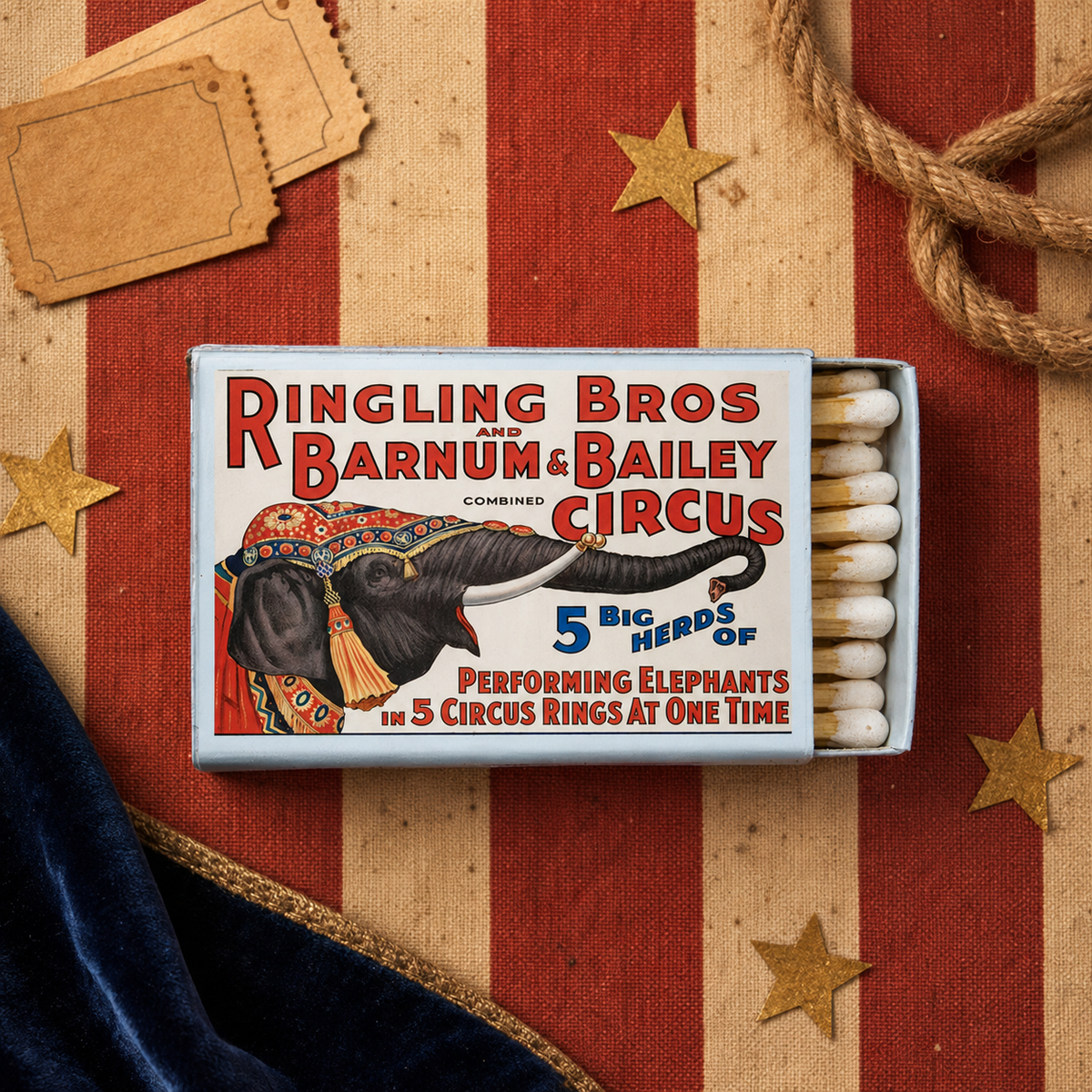 Vintage Ringling Bros Matchbook, Circus Lover Gift, Carnival Collectible, Candle & Incense Accessory
