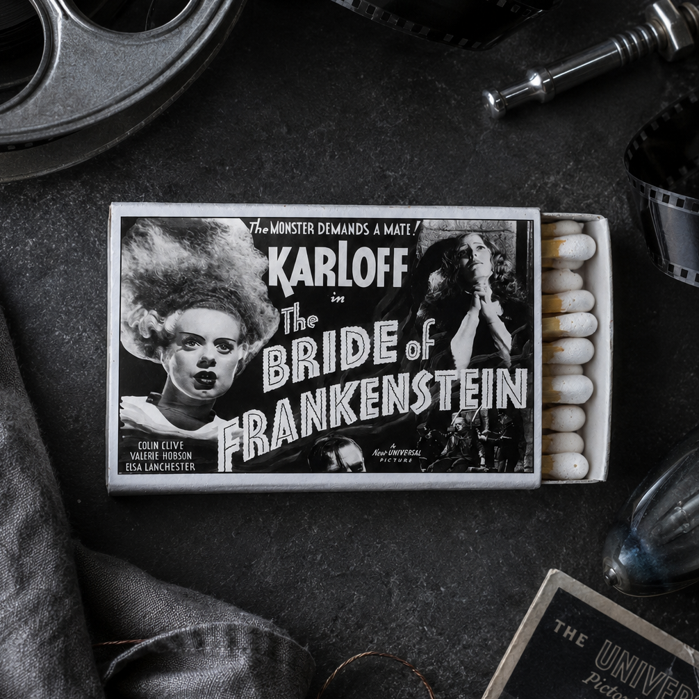 Classic Bride of Frankenstein Movie Matchbook, Vintage Horror Decor, Collectible Matchbook Cover, Retro Ephemera
