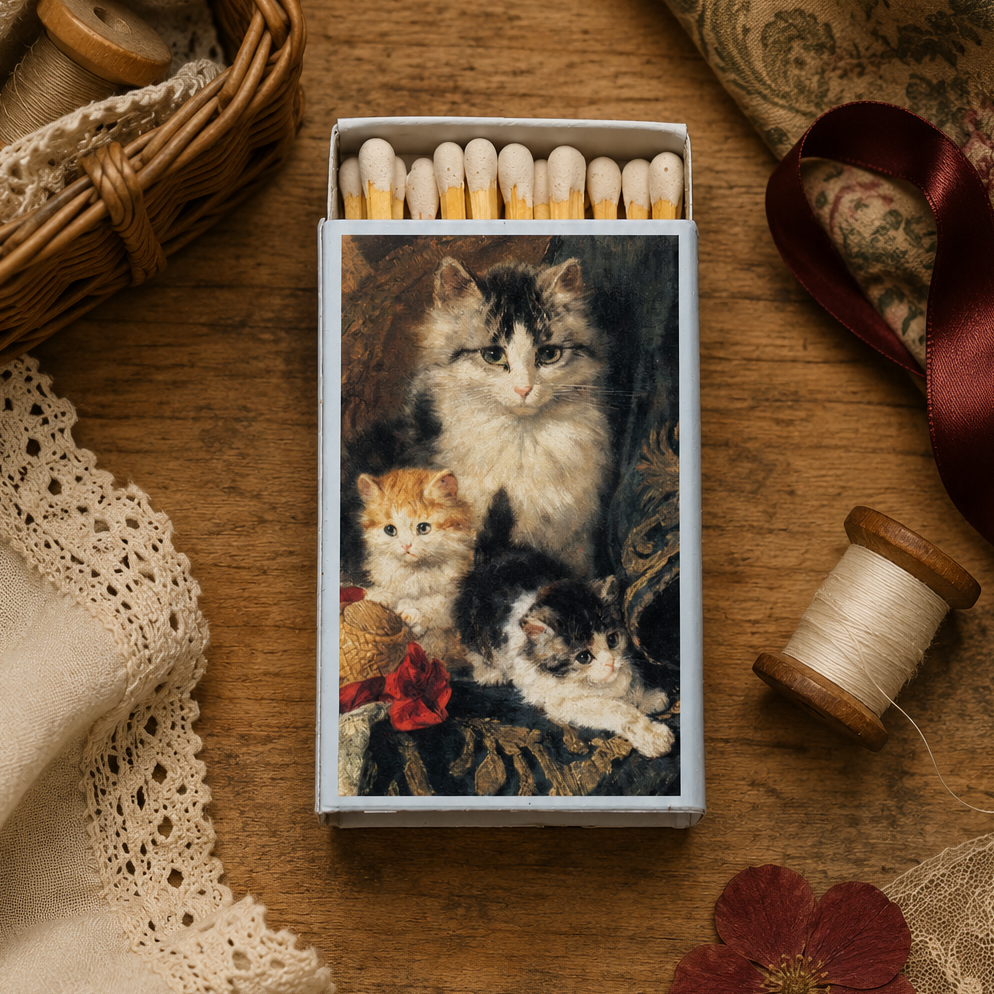 Vintage Cat with Kittens Matchbook, Feline Ephemera, Collectible Advertising Matchcover