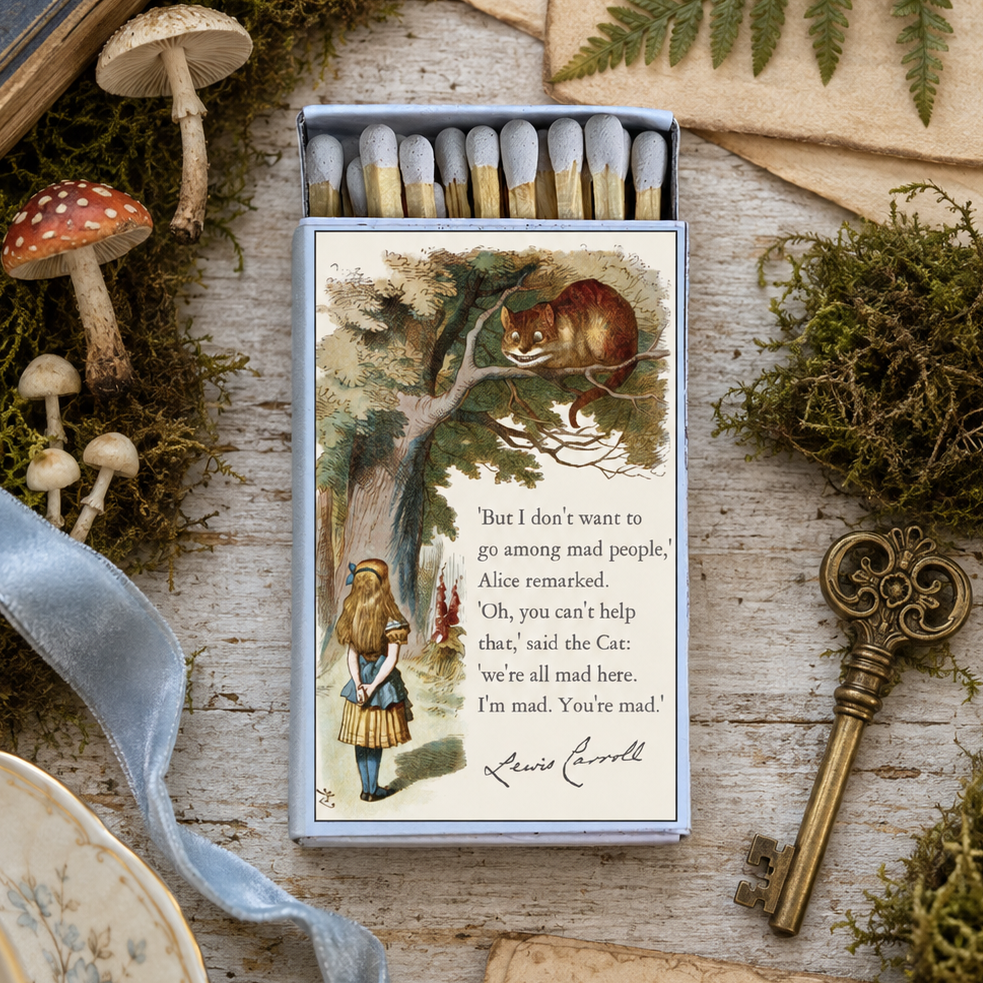 Alice in Wonderland Matchbook, Cheshire Cat Collectible, Vintage Literary Matchbook Cover, Home Decor for Candles