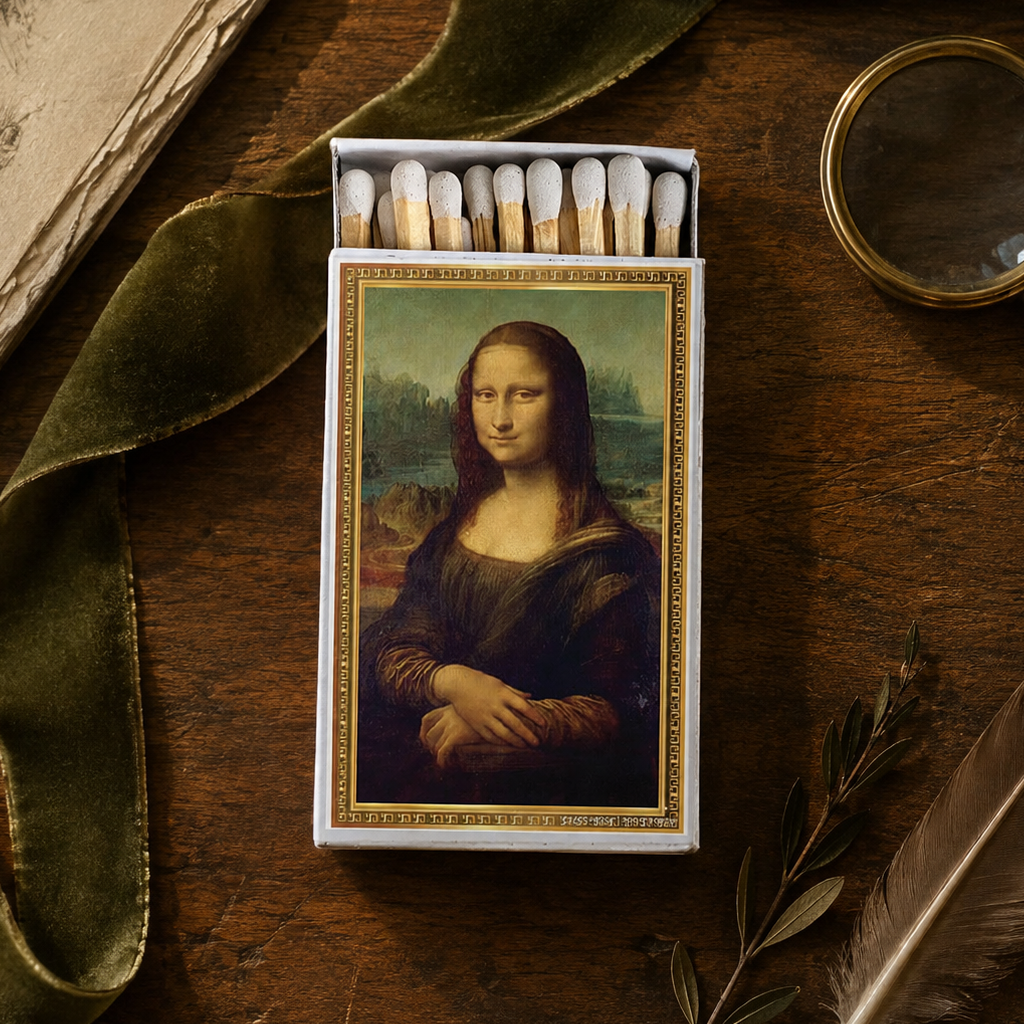 Mona Lisa Art Matchbook, Renaissance Artwork Collectible, Vintage Home Decor, Candle Lighting Accessory